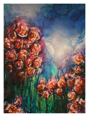 Rosebush - Mixed media auf Papier - 40x50cm
