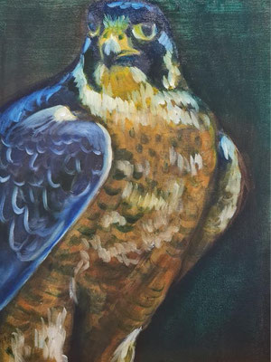 Bird (Subtractive Glaze Painting) - Öl auf Leinwand (Maltuch) - 42x60cm