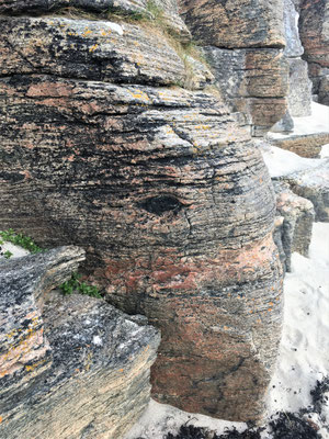Reef Beach: Elefantenkopf. Am Ende des Strandes weist eine steile Felswand bizarre Formen auf