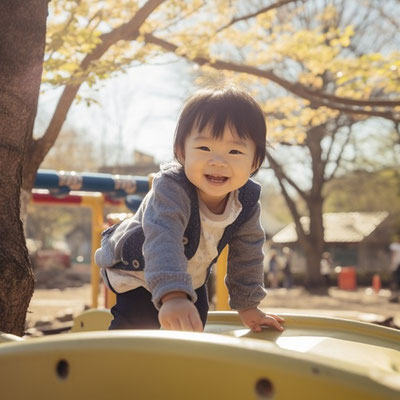 秋の公園で遊ぶ幼児
