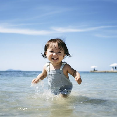 海で遊ぶ幼児