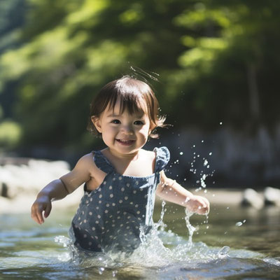 川で遊ぶ幼児