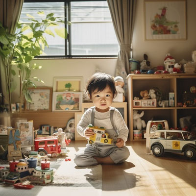 室内で遊ぶ幼児