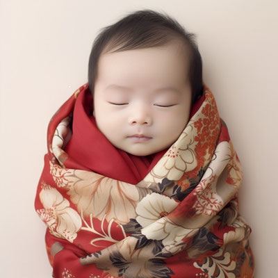 着物にくるまれている赤ちゃん