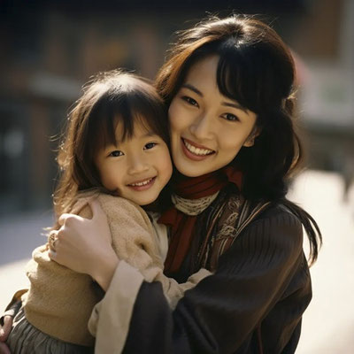 抱きしめあう母と子供