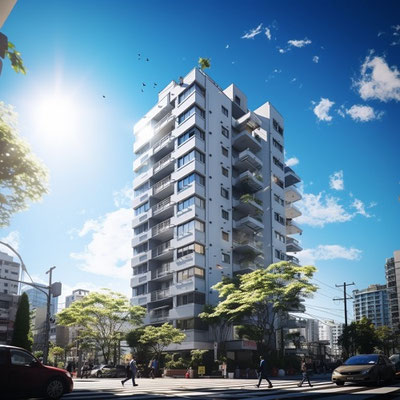 都会の街中にあるマンション
