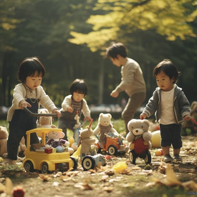 森の中で遊ぶ子供達