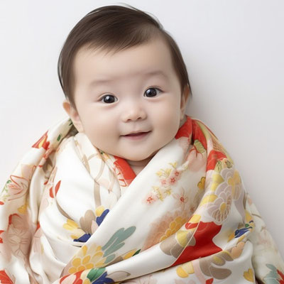 着物にくるまれている赤ちゃん