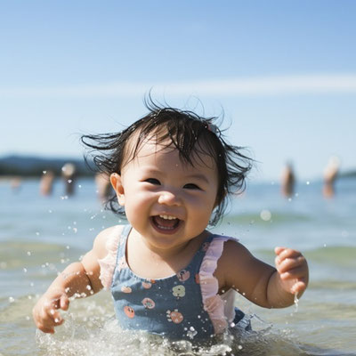 海で遊ぶ幼児