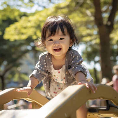 秋の公園で遊ぶ幼児