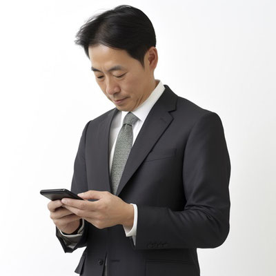 スマートフォンを見る少し年配の人