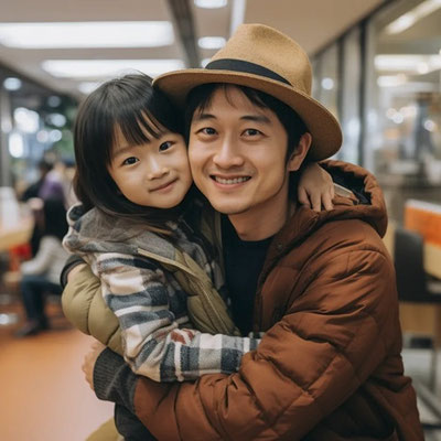 抱きしめあう父と子供