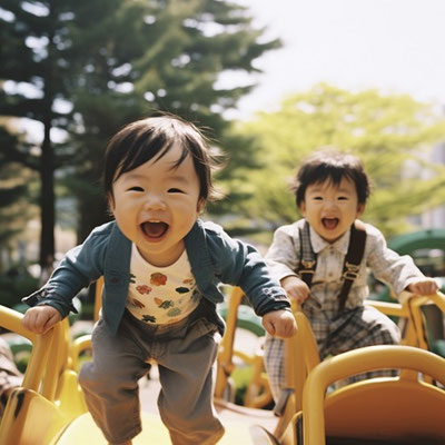 秋の公園で遊ぶ幼児
