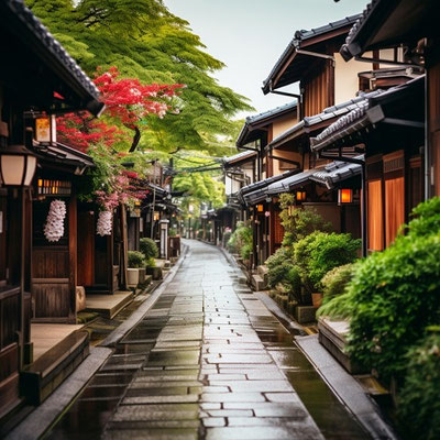 秋の江戸の街並み