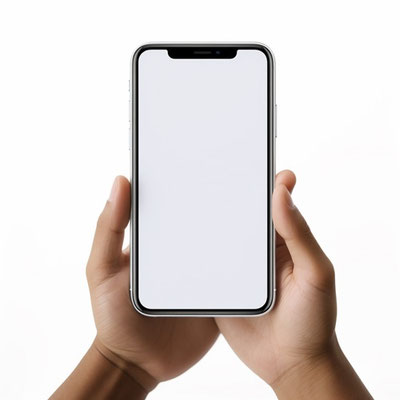スマートフォンを両手で持つ