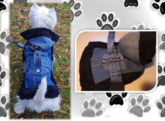 Hundemantel aus Jeans mit Fellrand