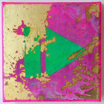 "Play" 2014, Acryl, Schlagmetall (Gold), Blattgold, Oxidationsmittel auf Leinwand, ca. 20 x 20 cm