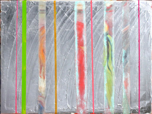 "Green, Red, Orange", 2014, Digitaldruck, Acryl,  Aluminium, Oxidationsmittel auf Leinwand  (unter Verwendung einer Arbeit von Edvard Munch),  80 x 60 cm
