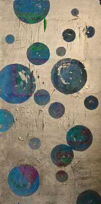 "Bubbles", 2013, Acryl, Schlagmetall Gold, Oxidationsmittel auf Leinwand, 80 x 40 cm