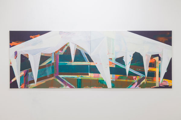 Silke Bartsch, „Zelt_8“, 2014, 100 x 280 cm, Acryl und Öl auf Leinwand