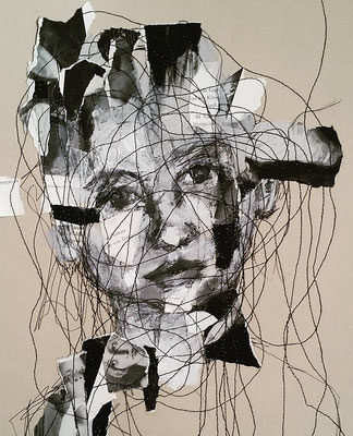 lines in her head /Nähcollage auf Papier Din 3 /    270,-Euro