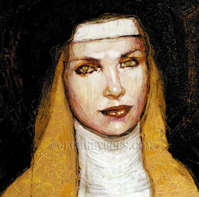Sor Juana ©1998, Acrylic on Canvas, Dimensions 24" w x 24" h, Private Collection
