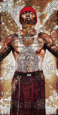 Angel II ©2009, Acrylic, Gold, Copper & Silver Leaf on Wood, Dimensions 36" w x 72" h, Private Collection