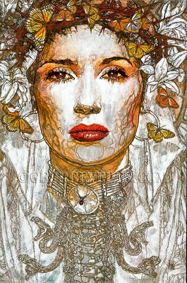 Lady of the Butterflies: Portrait of Salma Hayek ©2006, Acrylic on Canvas, Dimensions 48" w x 72" h, Private Collection