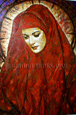 Scarlet Madonna ©2006, Acrylic on Canvas, Dimensions 36" w x 54" h, Walter Ulloa Collection