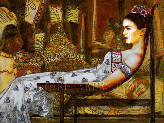 Frida in Repose ©2010, Acrylic on Canvas, Dimensions 48" w x 36" h, Private Collection