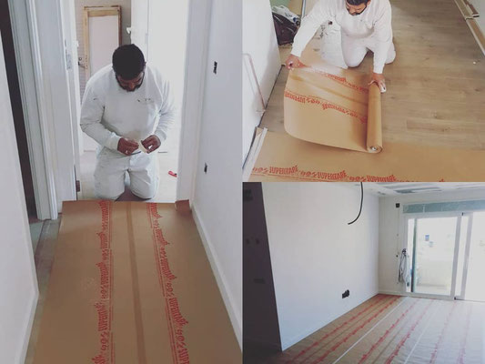 Empapelando suelos con papel  o lonas para pintar paredes