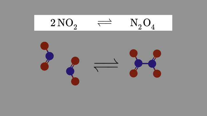 Zwei Stickstoffdioxid- und ein Distickstofftetroxidmolekül