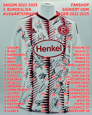Saison 2022/2023 - Trikot, Auswärtstrikot, Fanshop, Nr. 37, David Savic, Adidas, Henkel, vom Kader 2022/2023 signiert
