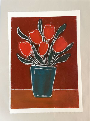 Beate Schaefer, Tulpen, Carborundum-Druck, 26 x 36 cm, 2025, Version 1