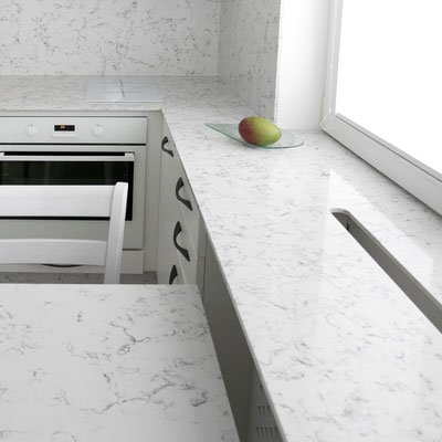 Kitchen surfaces from Silestone Lyra engineered quartz 