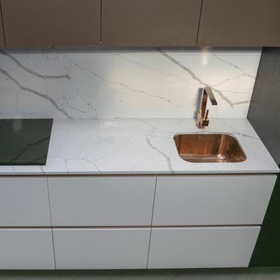 Kitchen countertop and splash wall fabricated from Technistone