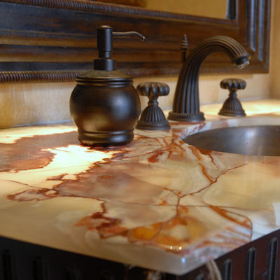 Bathroom vanity top from onyx with integrated light 