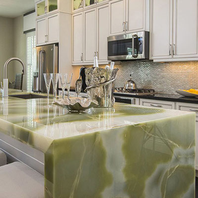 Green onyx kitchen island