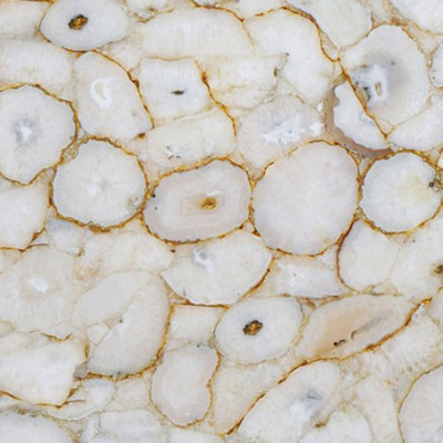Dining table top covered in white agate