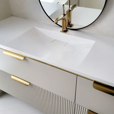 Bathroom vanity with integrated sink made of acrylic solid surface 