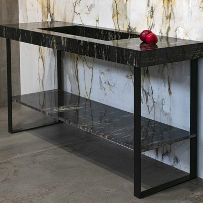 Vanity from granite Cosmic Gold on metal legs