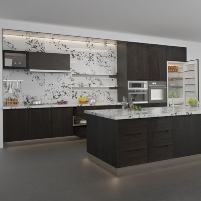 Kitchen in black and white Sodostone quartz 