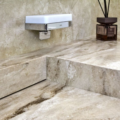 Acrylic solid surface bathroom vanity with integrated sink from Corian 