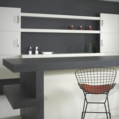 Home bar in the kitchen fabricated from Neolith sintered stone 