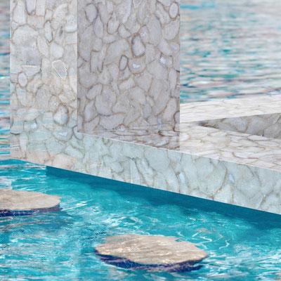 Luxurious pool with decorative walls made of crystal agate by Maer Charme