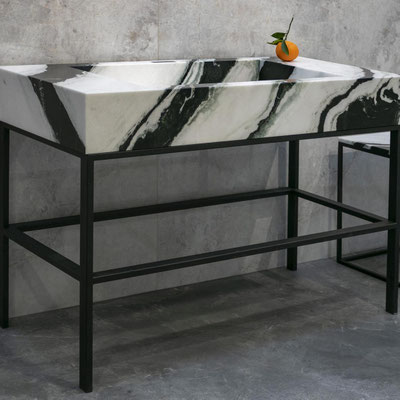 Black and white vanity made from Panda White marble