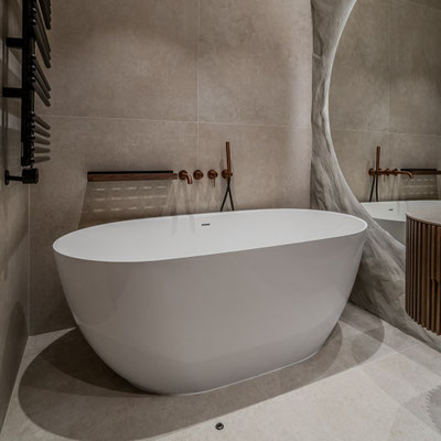 Bathtub fabricated from white solid surface