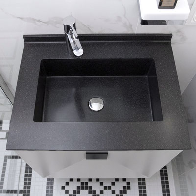 Small black and white bathroom vanity from acrylic solid surface / fabricator: Gforma