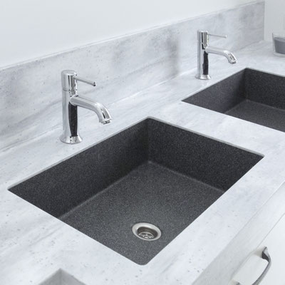 Dvigubas vonios praustuvas, pagamintas iš dviejų spalvų lieto akrilinio akmens