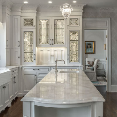 Classic kitchen island worktop from white marble 